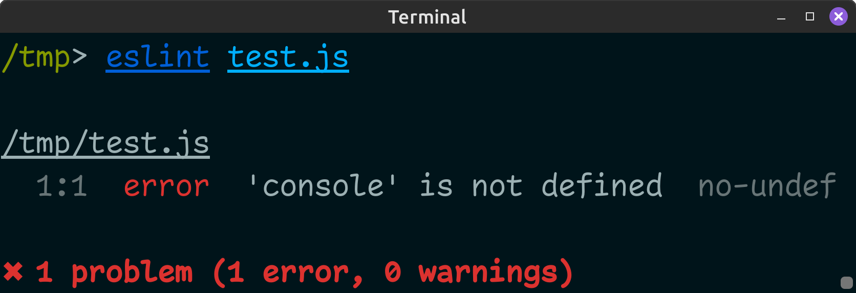 ESLint reporting error: 'console' is not defined (no-undef)